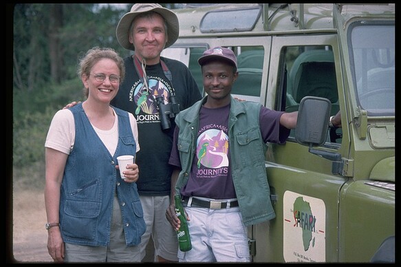Journeys Directors Will and Joan Weber with Mrosso from Tanzania circa 1997. Mrosso still guides with us today.