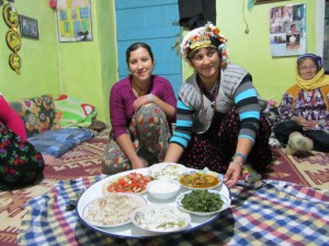 Traditional Turkish dining: sitting on cushions around a low table.