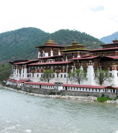 Building on the river in Punakha, Butan