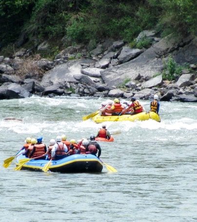 Travelers go rafting in Bhutan