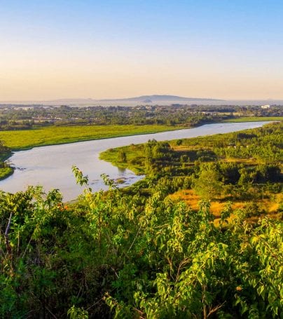 Blue Nile River with Bahir Dar behind, in Ethiopia