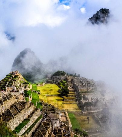 Machu Picchu seen through fog