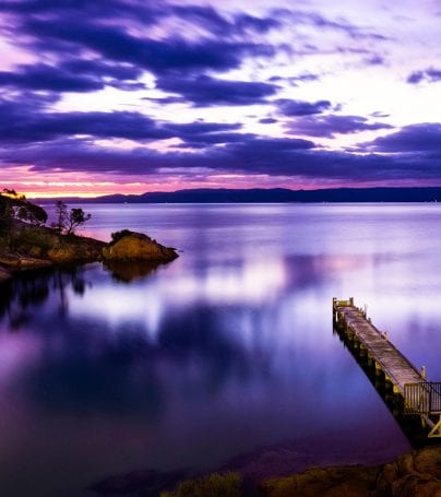 Sunset over lake in Freycinet, Australia