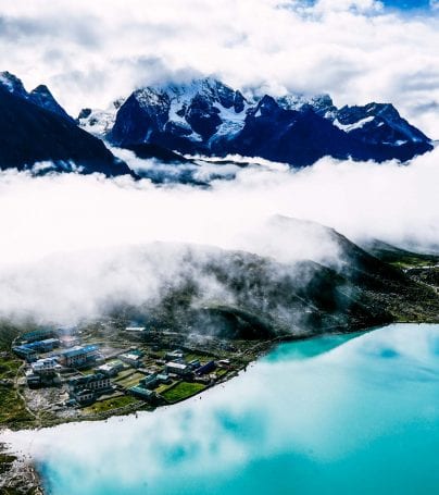 Aerial view of Gokyo Lake and Khumjung, Nepal