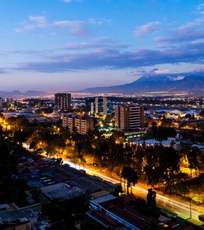 Aerial view of Guatemala City at dusk