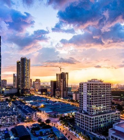 Skyline of Hanoi, Vietnam at dusk