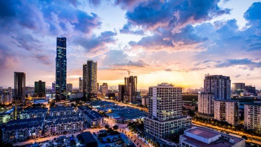 Skyline of Hanoi, Vietnam at dusk