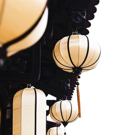 Lanterns hanging on building in Hoi An, Vietnam