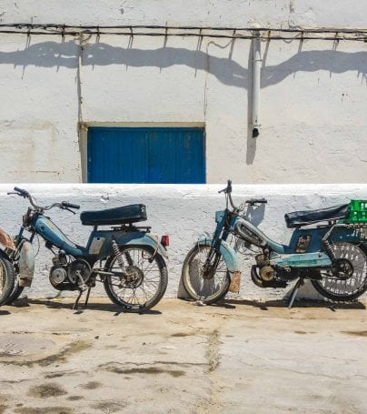 Bikes lined up in Houmt Souq, Djerba, Tunisia