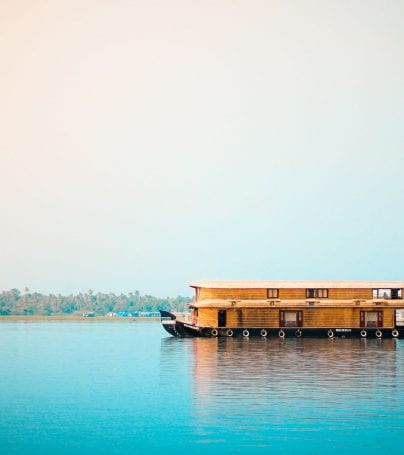 Houseboat on calm waters in Kochi, India