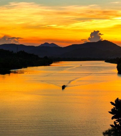 Sunset over river in Hue, Vietnam