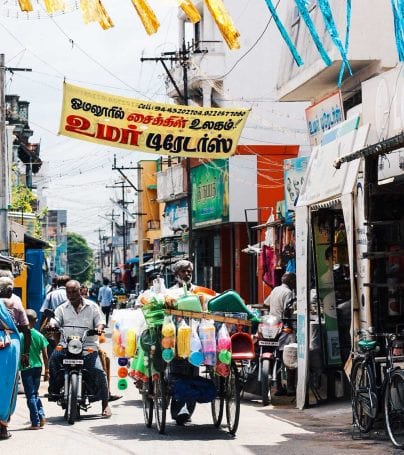 A bustling city street in India