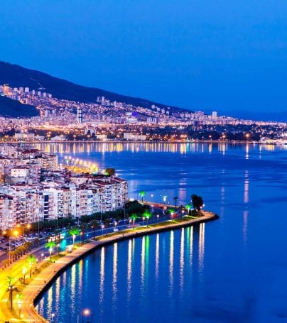 Aerial view of Izmir, Turkey at night