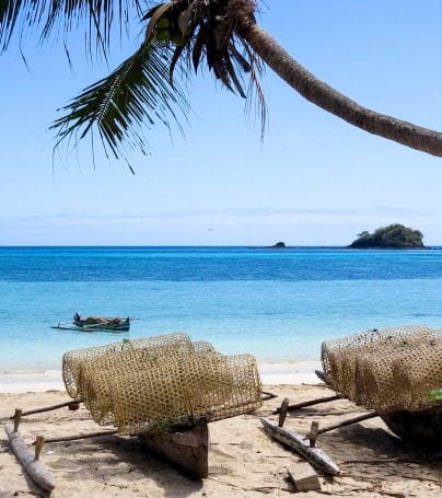 Catamarans on beach in Madagascar