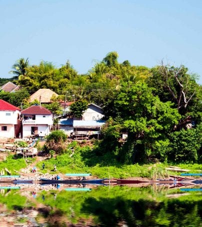 Village on the shore of the Mekong River in Laos