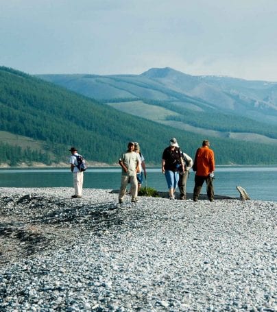 People on shore of Lake Hovsgol, Mongolia