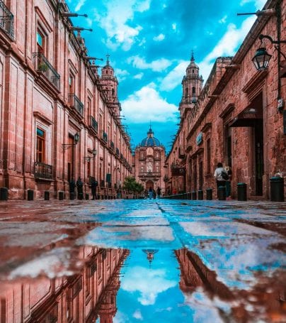 Low angle of road in Morelia, Mexico