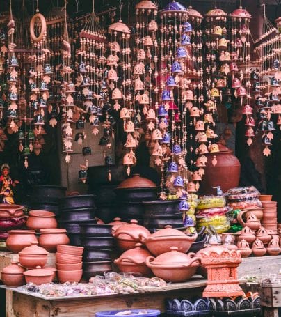 Pottery display in Puducherry, India market