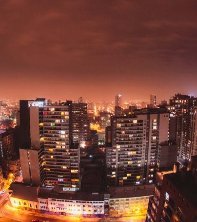 Aerial view of Santiago, Chile at night