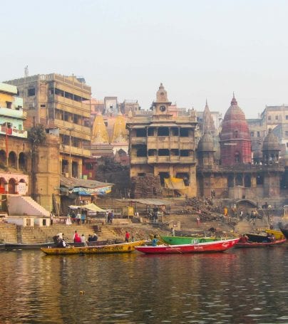 Buildings on shoreline in Varanasi, India