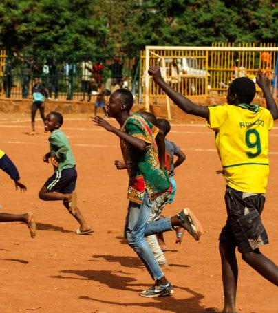 Community soccer game in Kigali, Rwanda