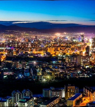 Aerial view of Ulanbaatar, Mongolia in the evening