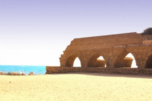 The Roman ruins at Caesarea lie right along the water (photo by K. Dochen)