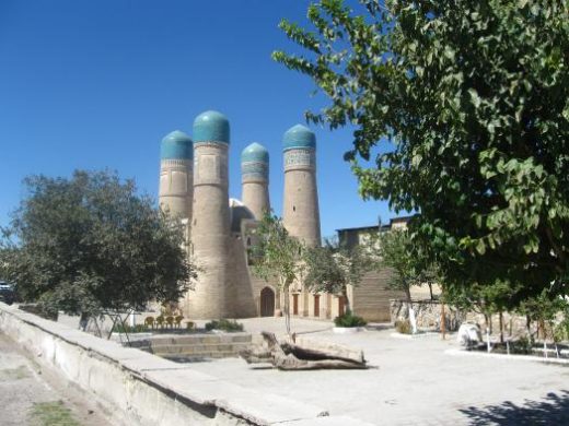 Turquoise-colored domes on minarets and domes