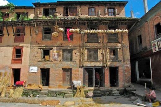 Corn drying on the street of Dhulikhel