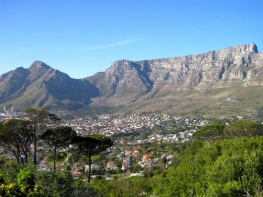 Table Mountain towers over Cape Town