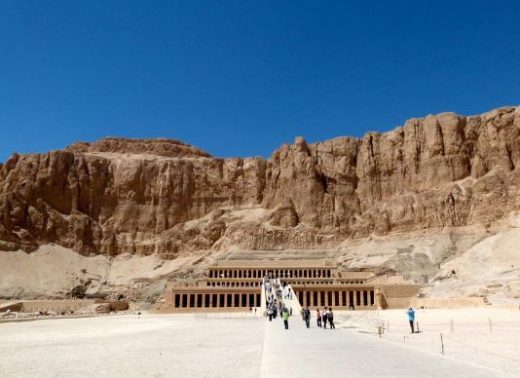 The Temple of Queen Hatshepsut sits among dramatic rock formations