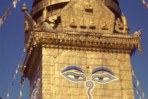 The famous eyes of Swayambu stupa in the Kathmandu Valley