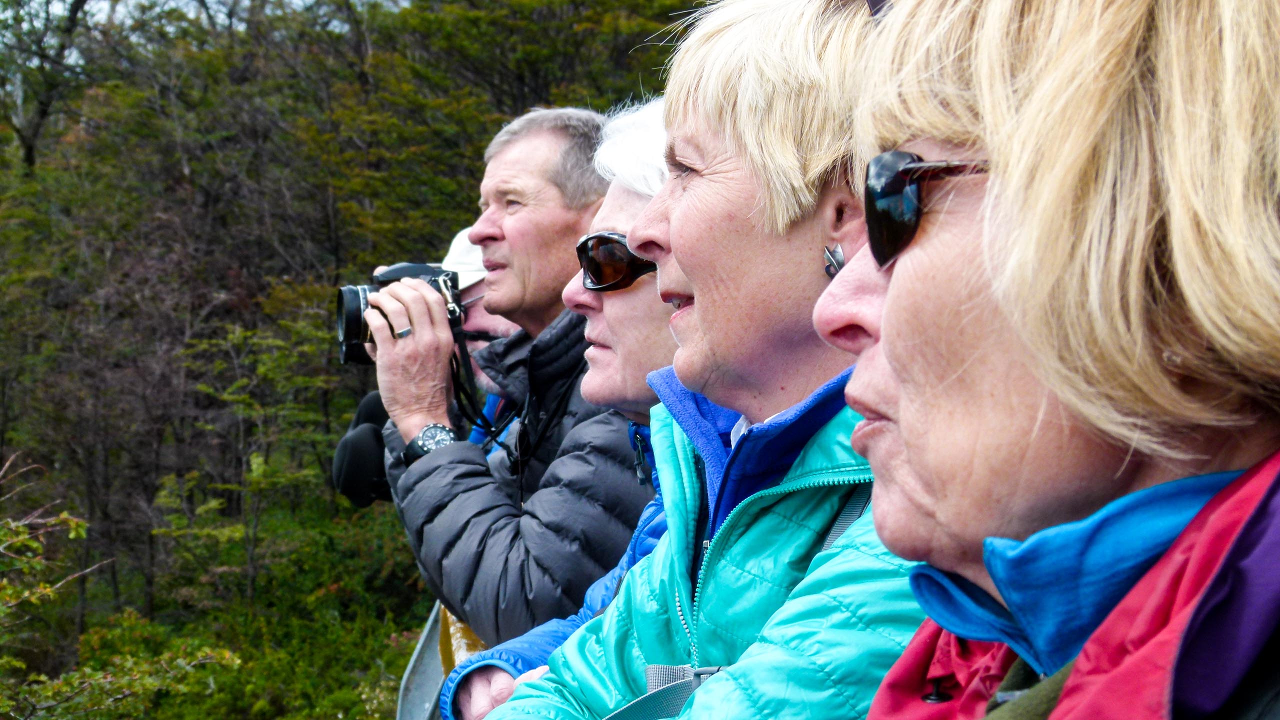 Hiking group looks out at Argentina nature