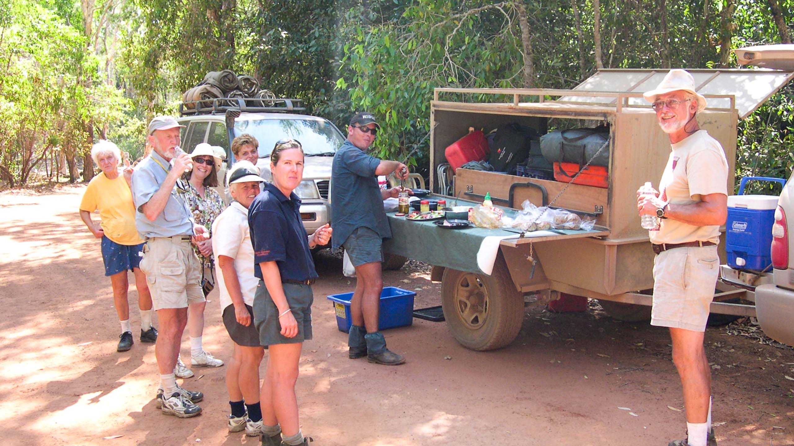 Group of travelers barbecue in Australia