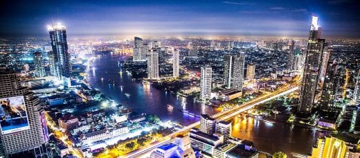 Aerial of Bangkok, Thailand at night