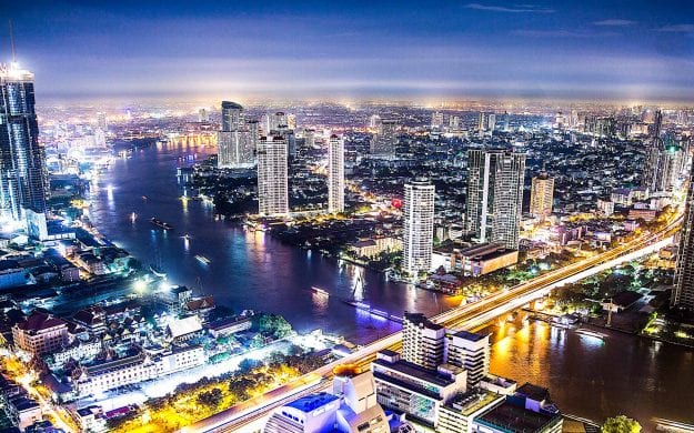 Aerial of Bangkok, Thailand at night