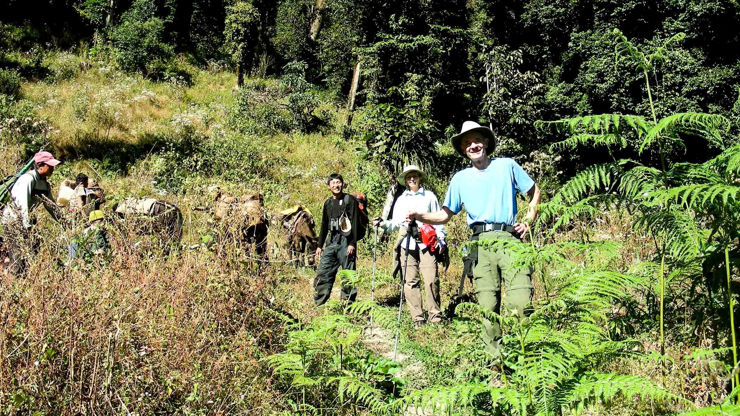 Group of travelers hike in Bhutan