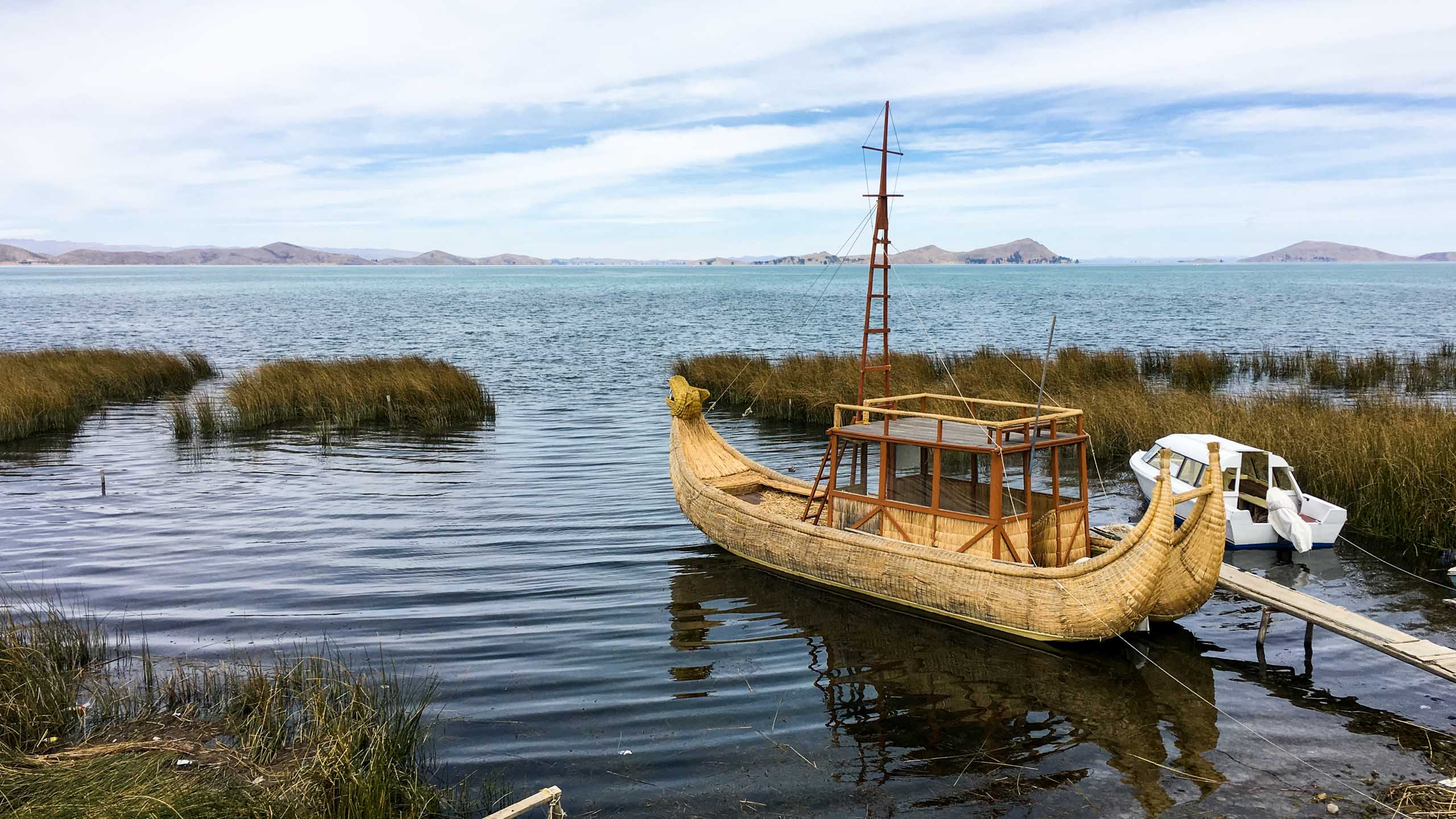 Boat sits on lake in Bolivia