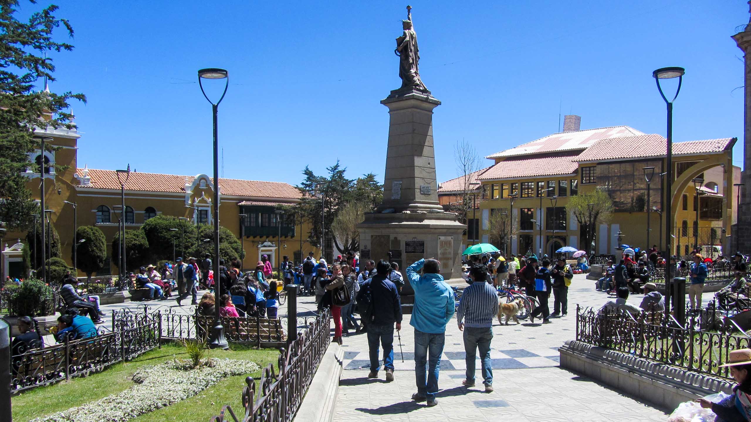 People meander around Bolivia town square