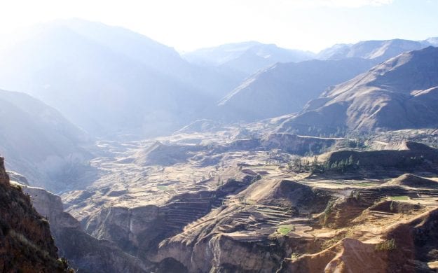 Sun shines over Colca Canyon in Peru