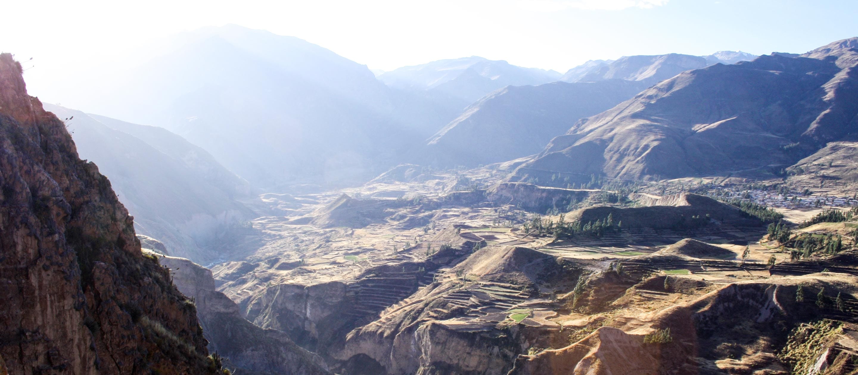 Sun shines over Colca Canyon in Peru