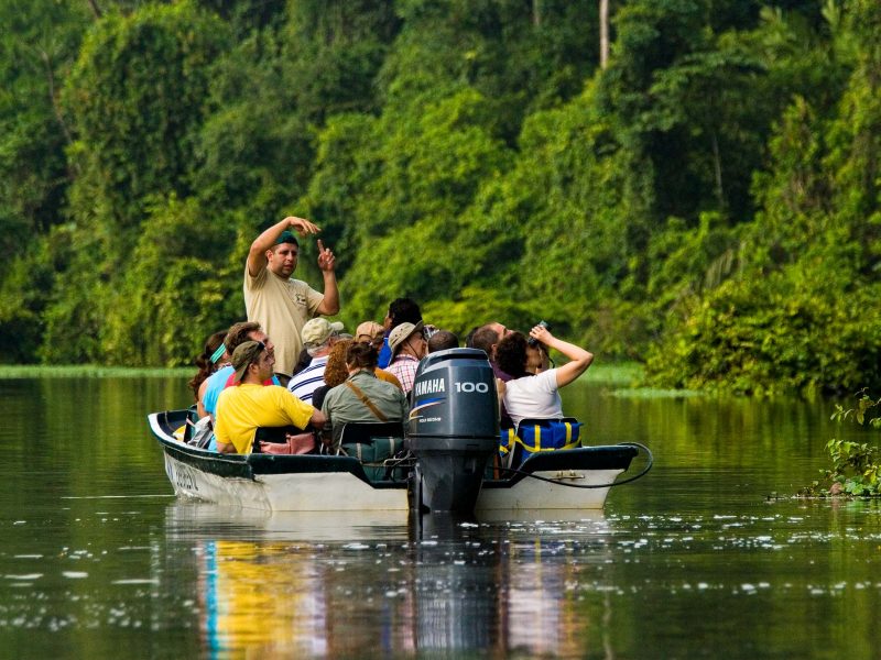 Costa Rica boat tour watches trees