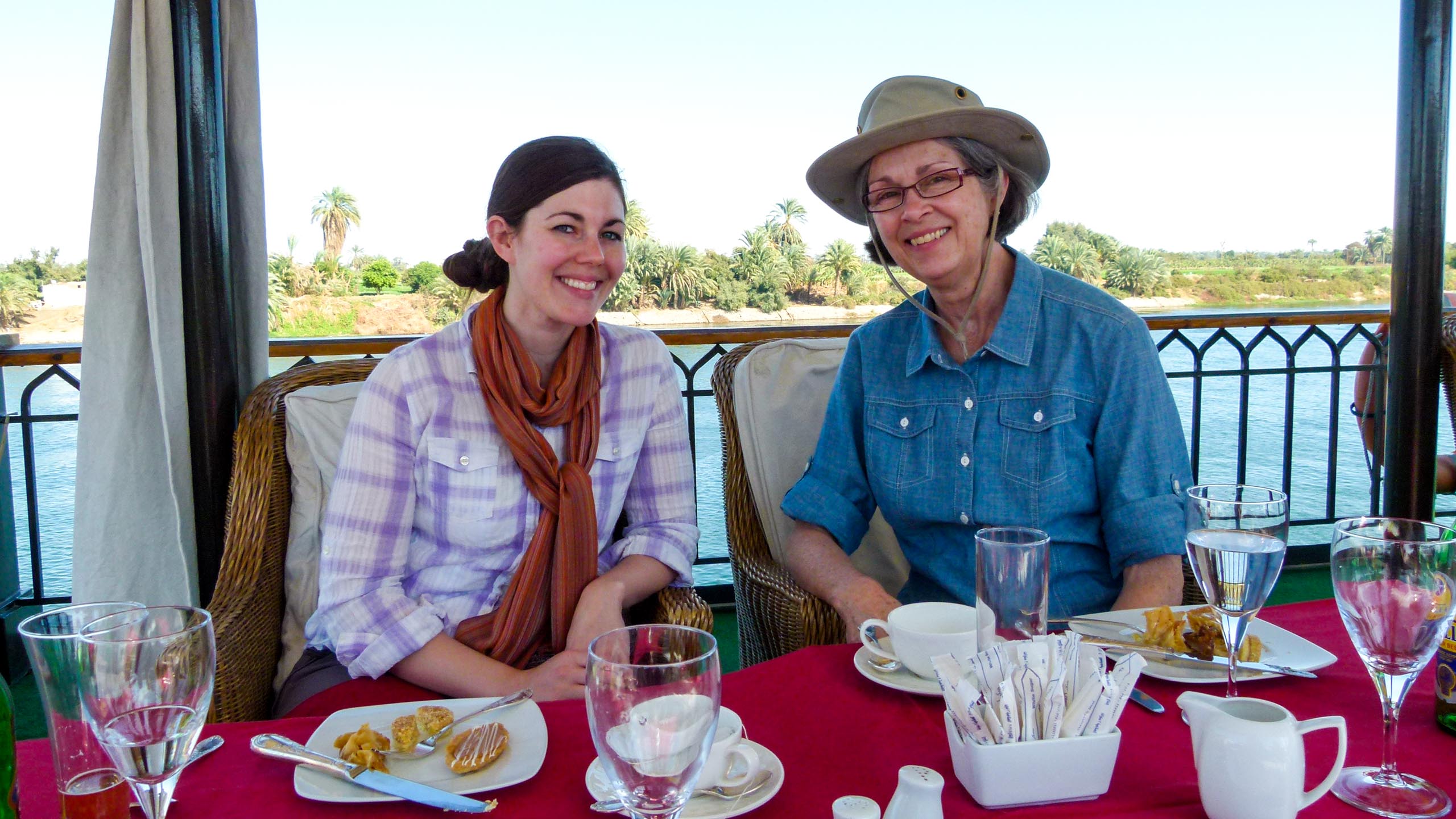 Women having dinner on Egypt river boat