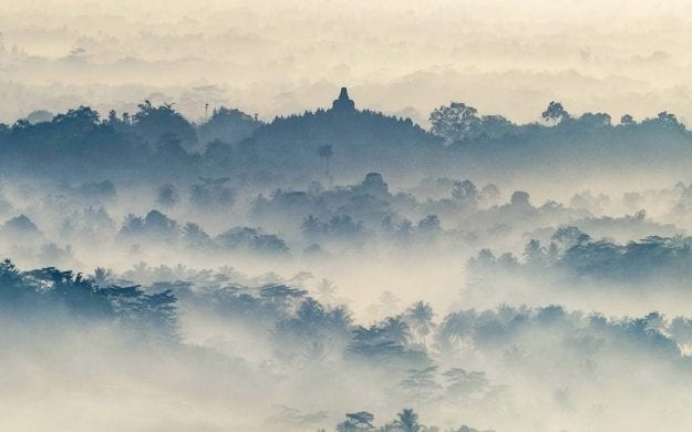 Foggy mountains of Borodubur, India