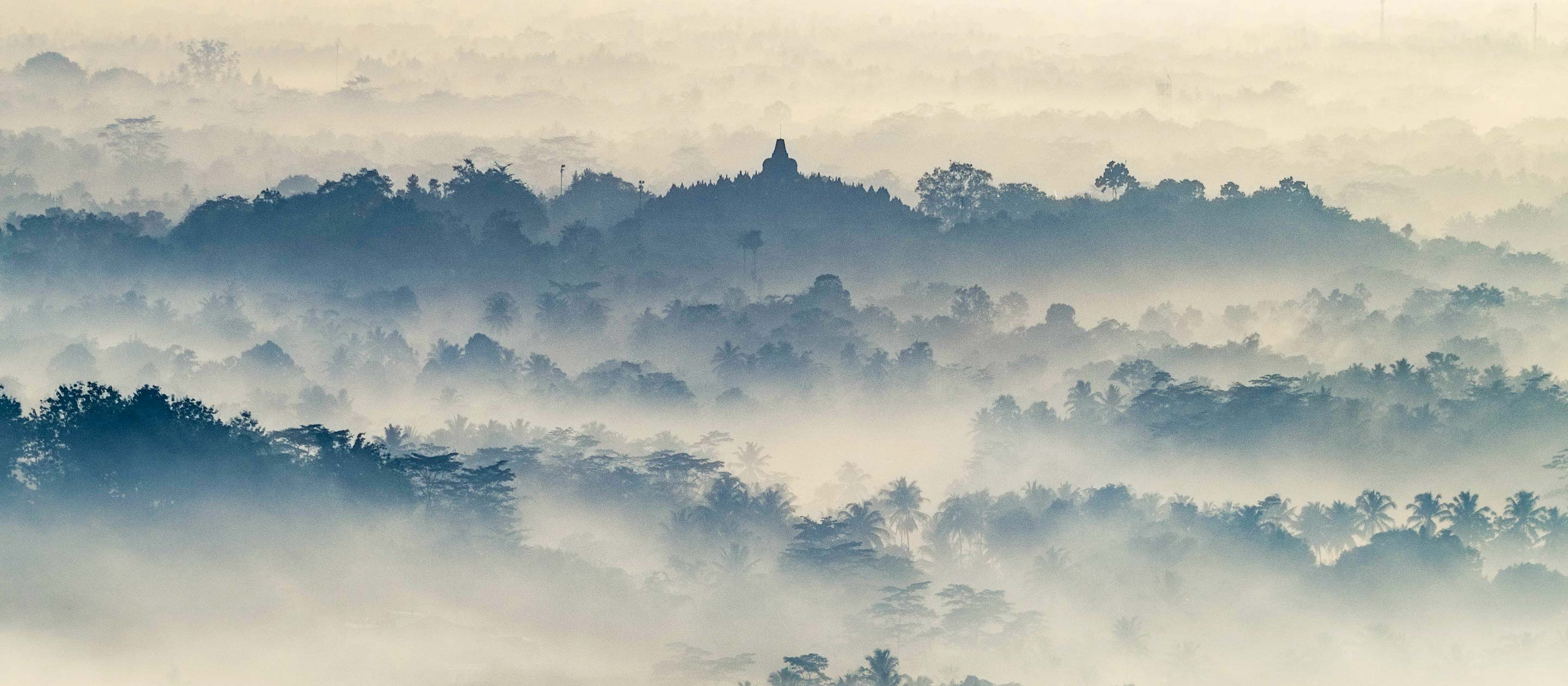 Foggy mountains of Borodubur, India