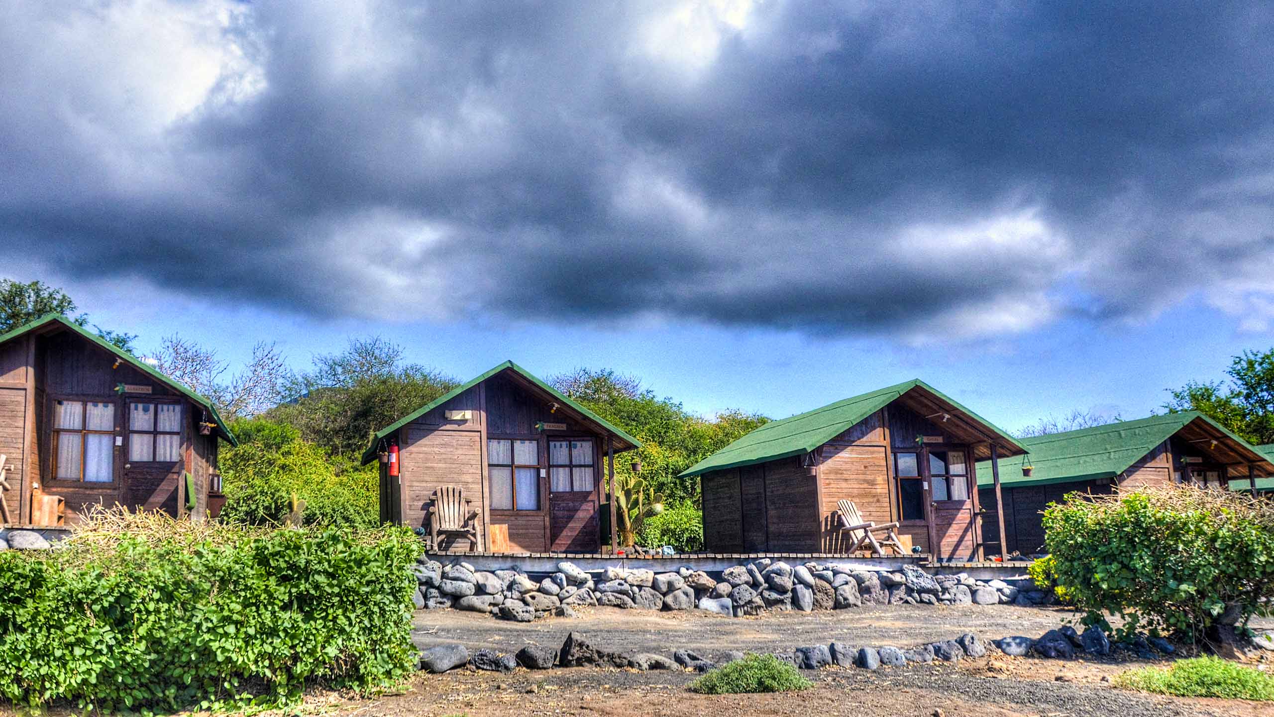 Line of cabins in Galapagos