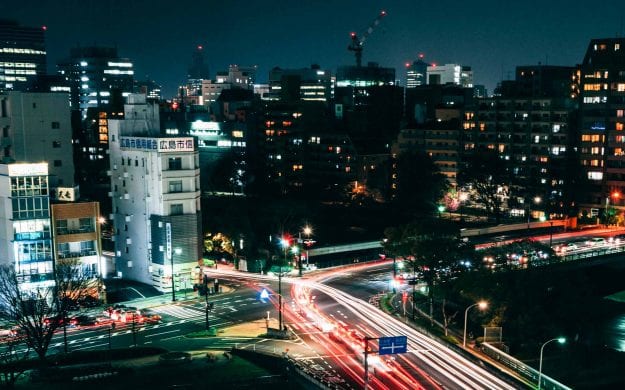 Nighttime view of Hiroshima, Japan