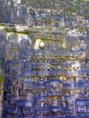 Can you spot the jaguar face on the wall of the temple? (Photo by Dennis Jarvis