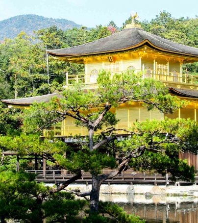 Japanese temple seen through trees