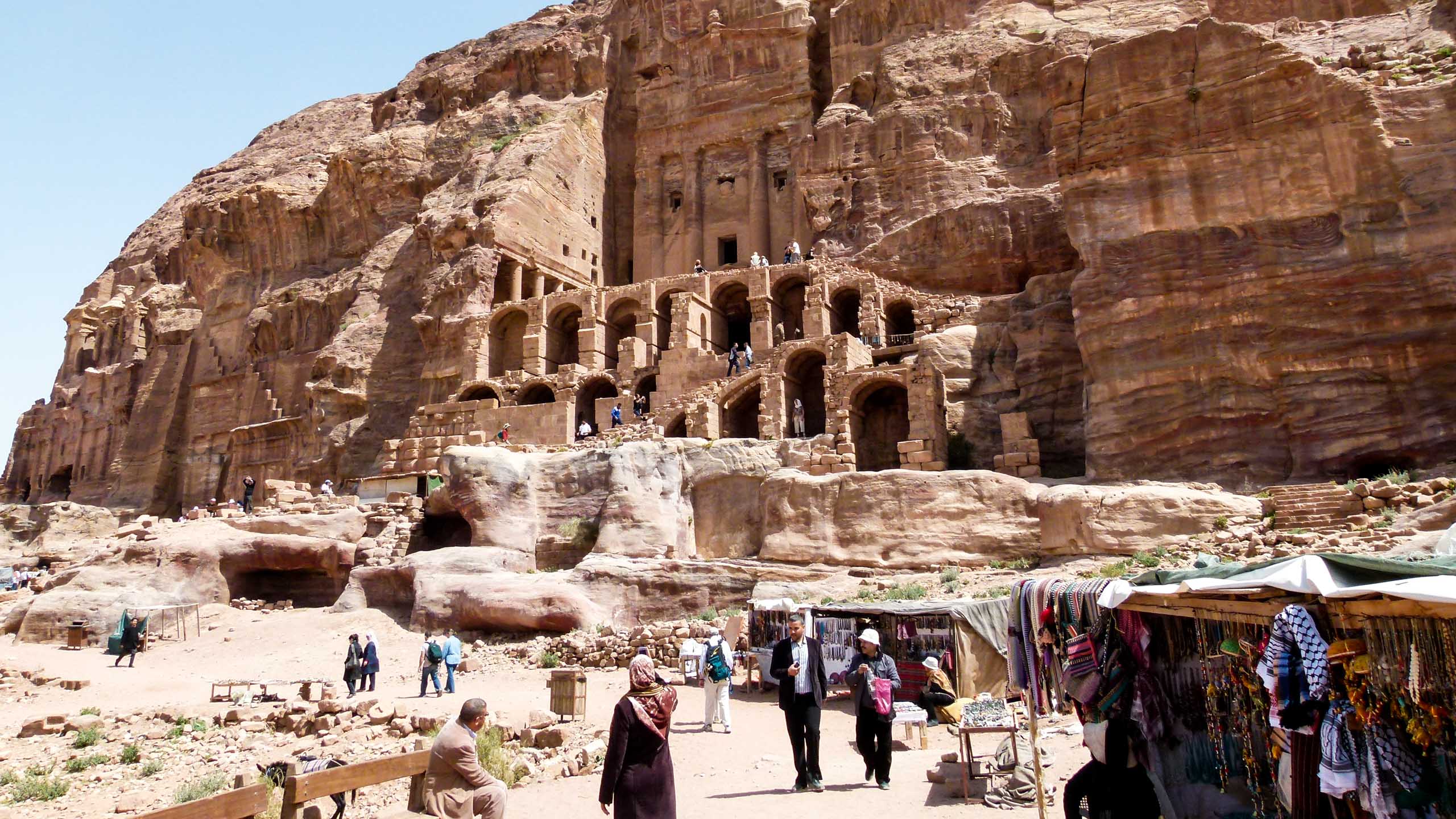 Ancient cliffside buildings in Jordan